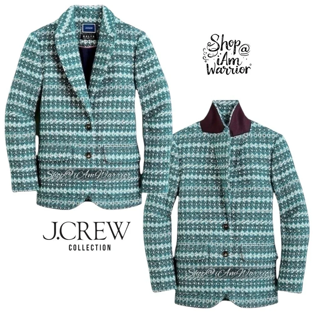 J.Crew Collection NWOT blazer in teal textured Italian Jacquard *shop@iamwarrior